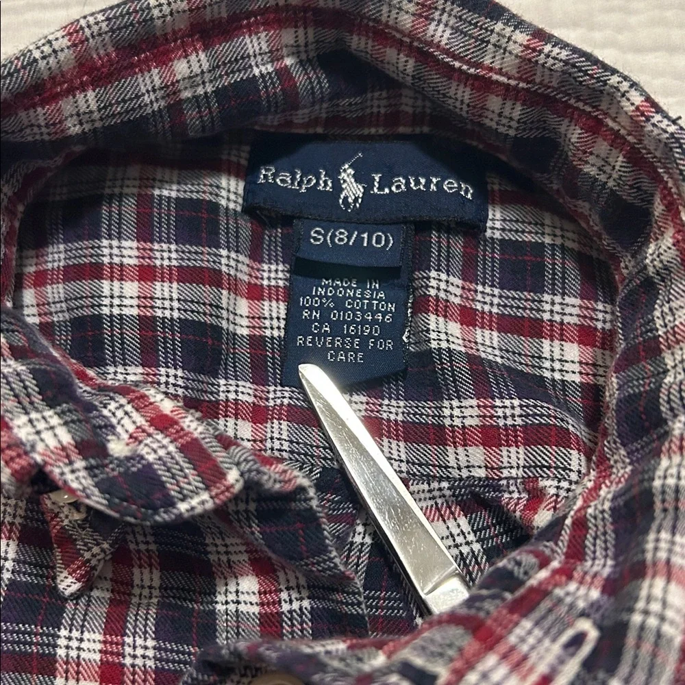 Ralph Lauren Boys Long Sleeve Button Up Shirt Red Blue White Plaid Shirt Holiday